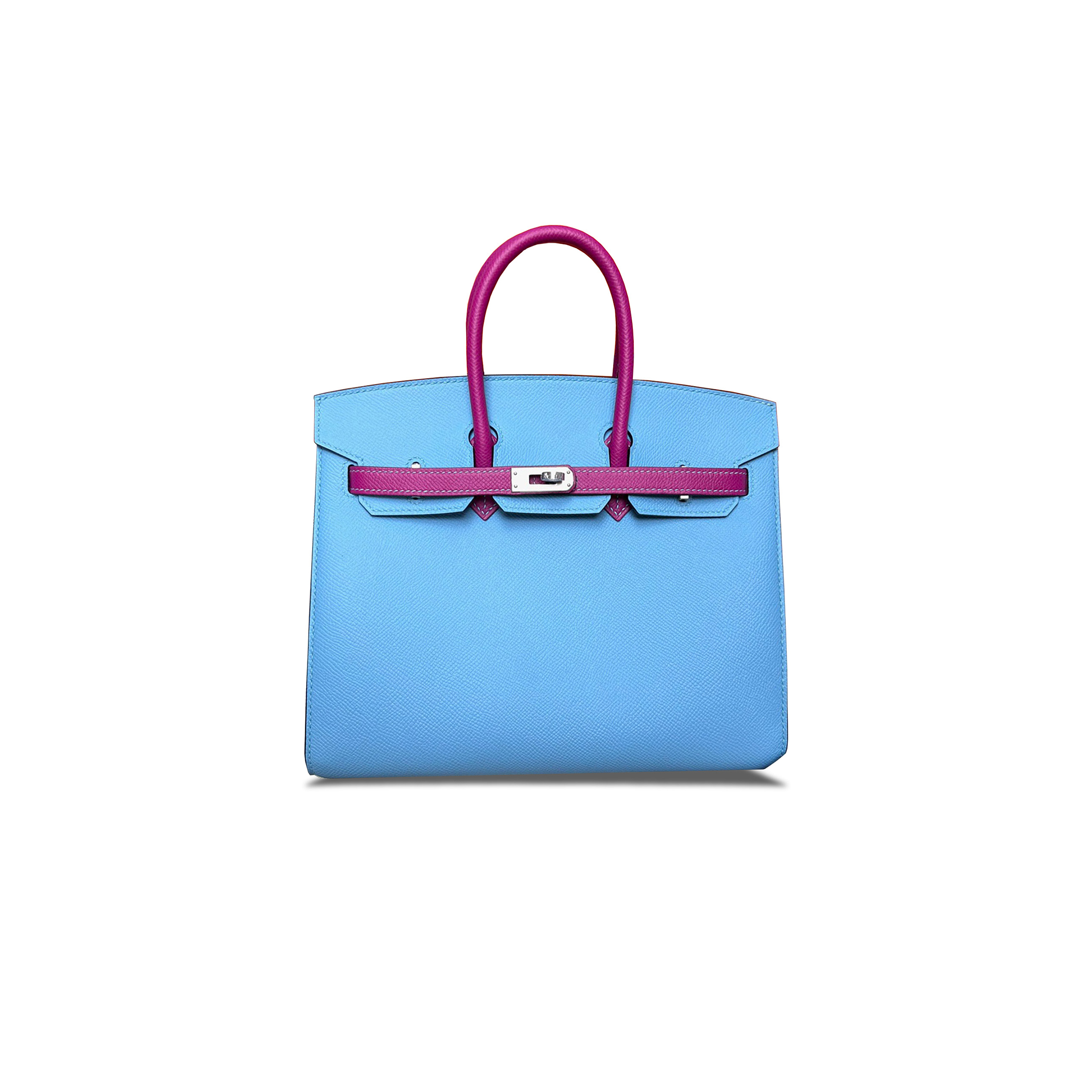 HERMES BIRKIN 25 EPSOM NORTHERN BLUE WITH ROSE PURPLE AND SILVER BUCKLE BAG H028368CK8S (25*20*13cm)